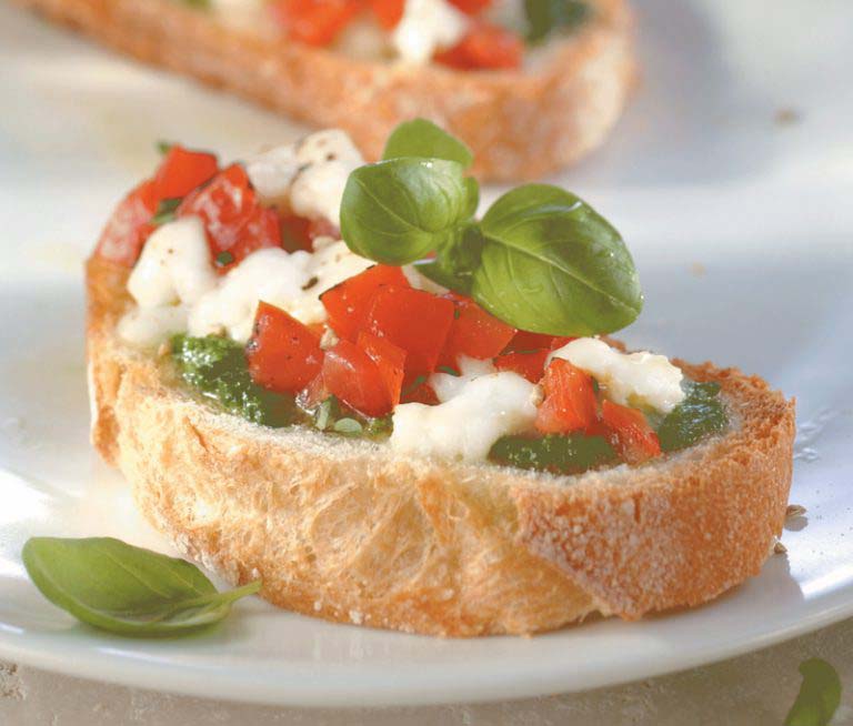 Bruschetta With Fresh Mozzarella And Pesto Galbani Cheese Authentic