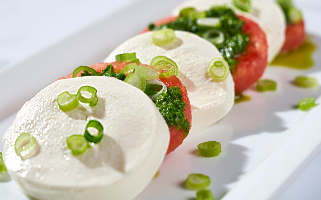 Watermelon Caprese with Lemon Arugula Pesto