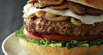 Burgers with Mozzarella, Caramelized Onions, and Mushrooms - Galbani Cheese