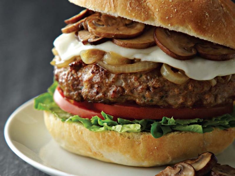 Burgers with Mozzarella, Caramelized Onions, and Mushrooms - Galbani Cheese