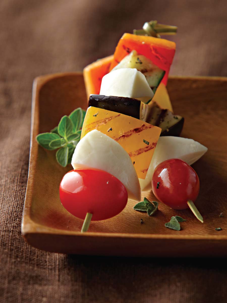 Fresh Mozzarella Skewers with Grilled Vegetables Recipe