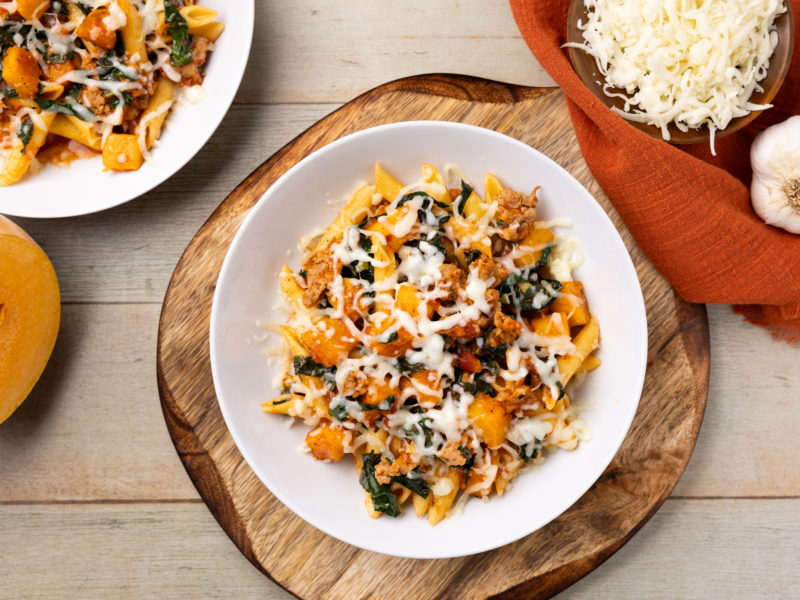 Penne with Sausage, Butternut Squash, and Kale - Galbani Cheese