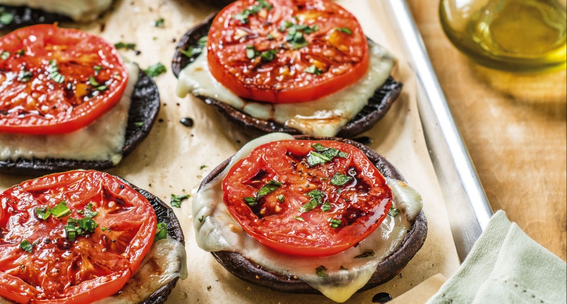 Portobello Caps with Roasted Tomato and Mozzarella
