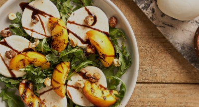 Grilled Peaches with Fresh Mozzarella & Candied Hazelnuts - Galbani Cheese