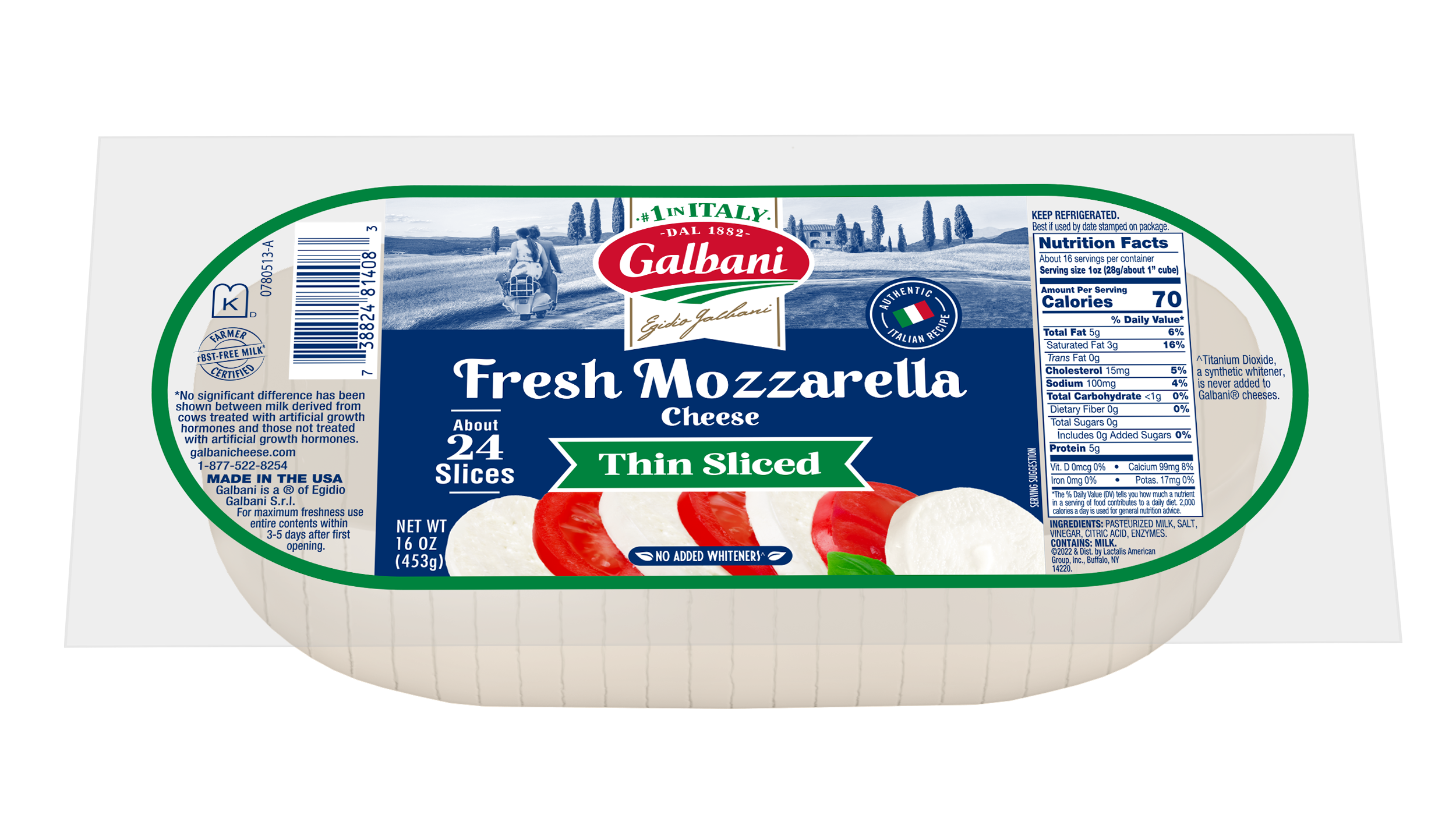 Thin Sliced Fresh Mozzarella Log - Galbani Cheese