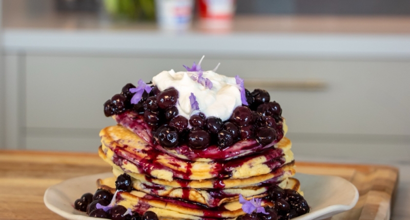 Ricotta Pancakes with Blueberry Compote
